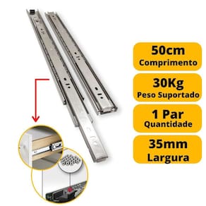 Corrediça gaveta trilho telescópico 50cm 500mm par 30kg