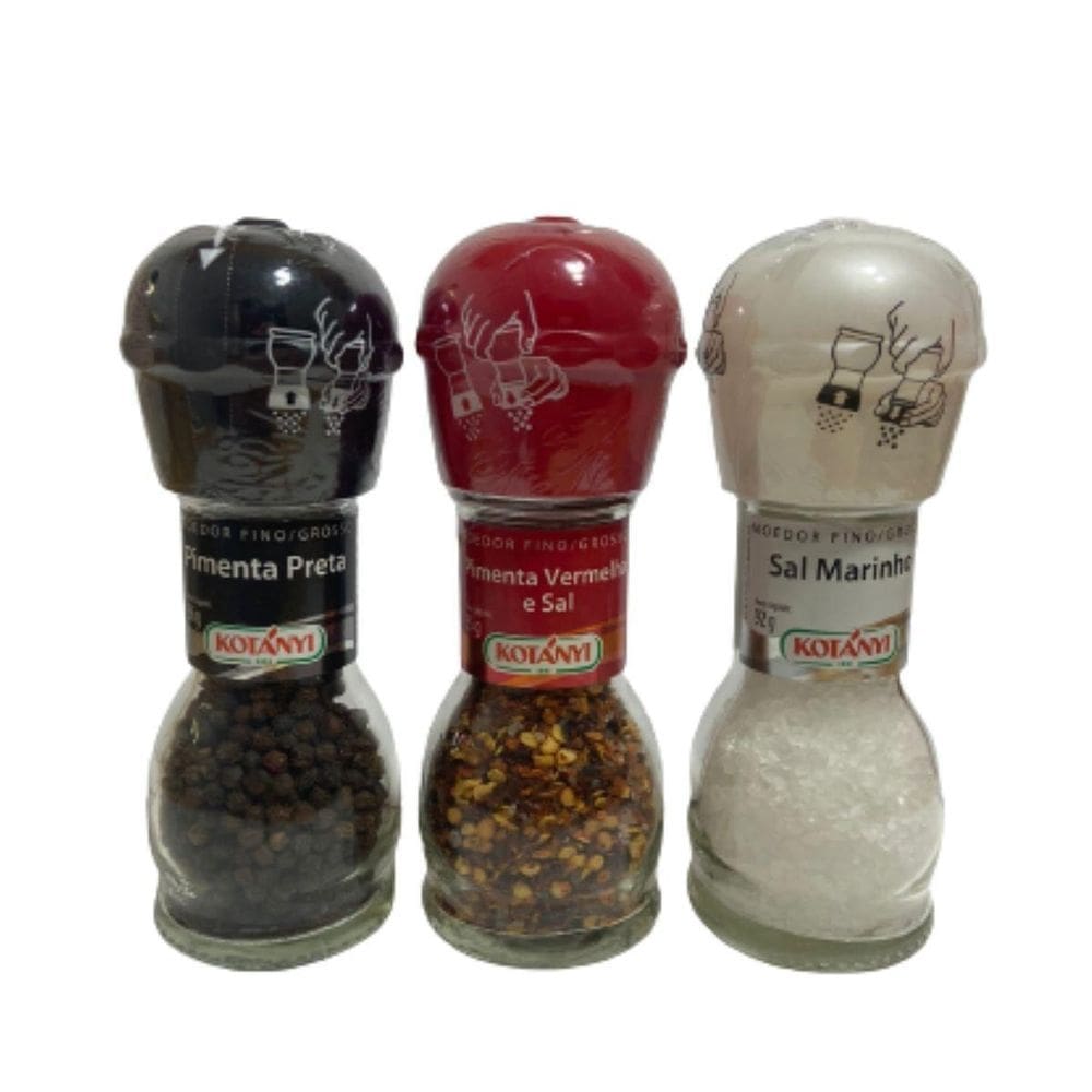 Kit 3 sal e pimenta gourmet com moedor grosso fino especial