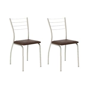 Cadeira de Cozinha 1700 Kit 2 Un Prata - Assento Courano Cacau - Carraro