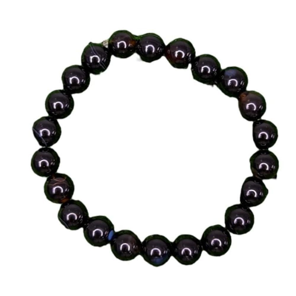 Pulseira pedra agata negra 8 mm para equilíbrio e proteção