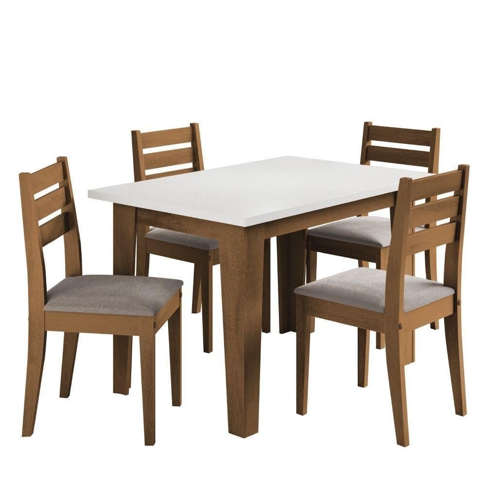 Conjunto Sala De Jantar Mesa Miami 1,20m 4 Cadeiras Dakar Cedro / Off White / Mascavo Dobuê Cast/bco