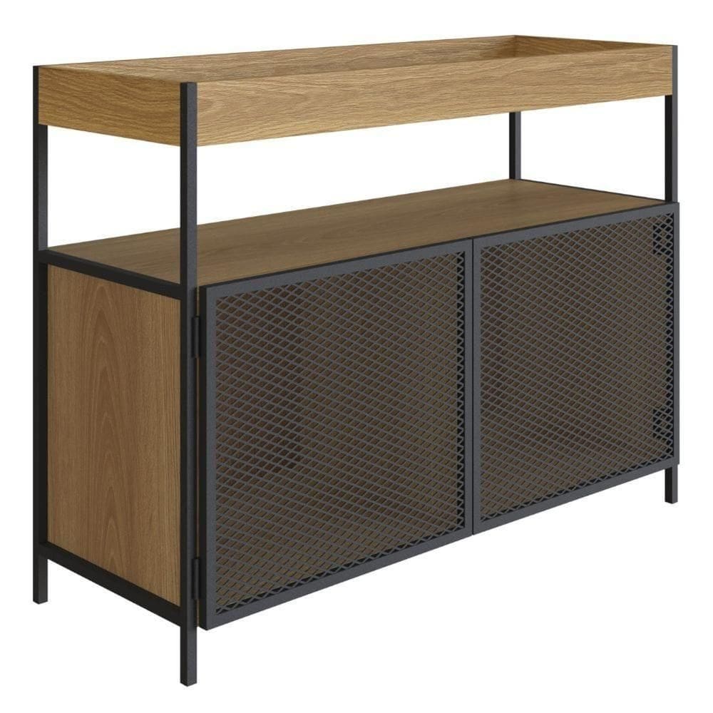 Balcão Buffet Bar Industrial York Artesano 100 Cm (Largura) Em Mdp Hanover Duas Portas Aço Preto
