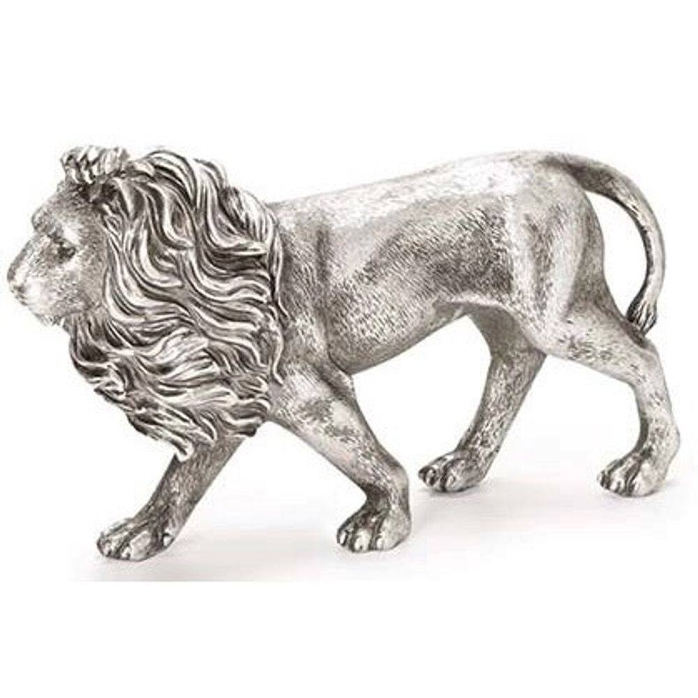 Escultura Leao Prata Em Polirresina 36Cm
