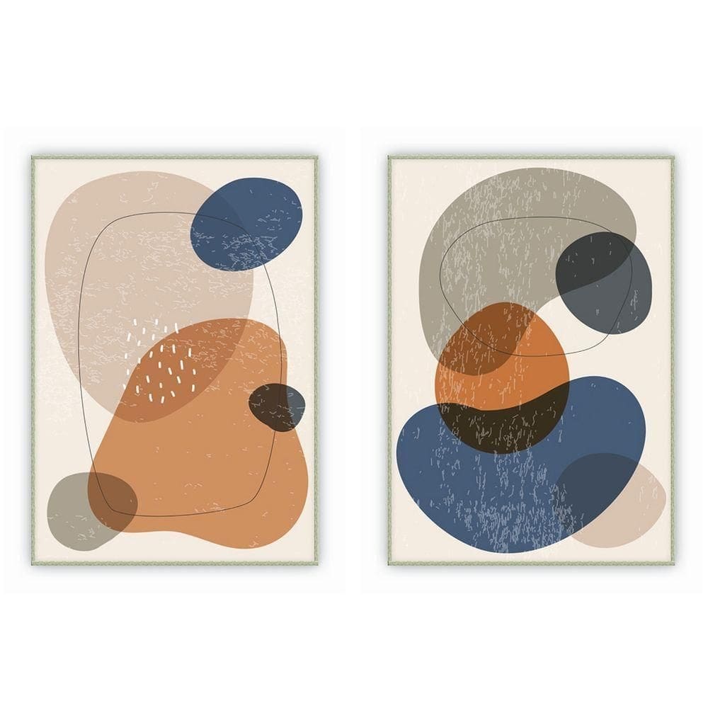 Kit Com 2 Quadros Decorativos Abstratos Com Moldura Para Sala Quarto Escritório 67x92 Abstrato 009