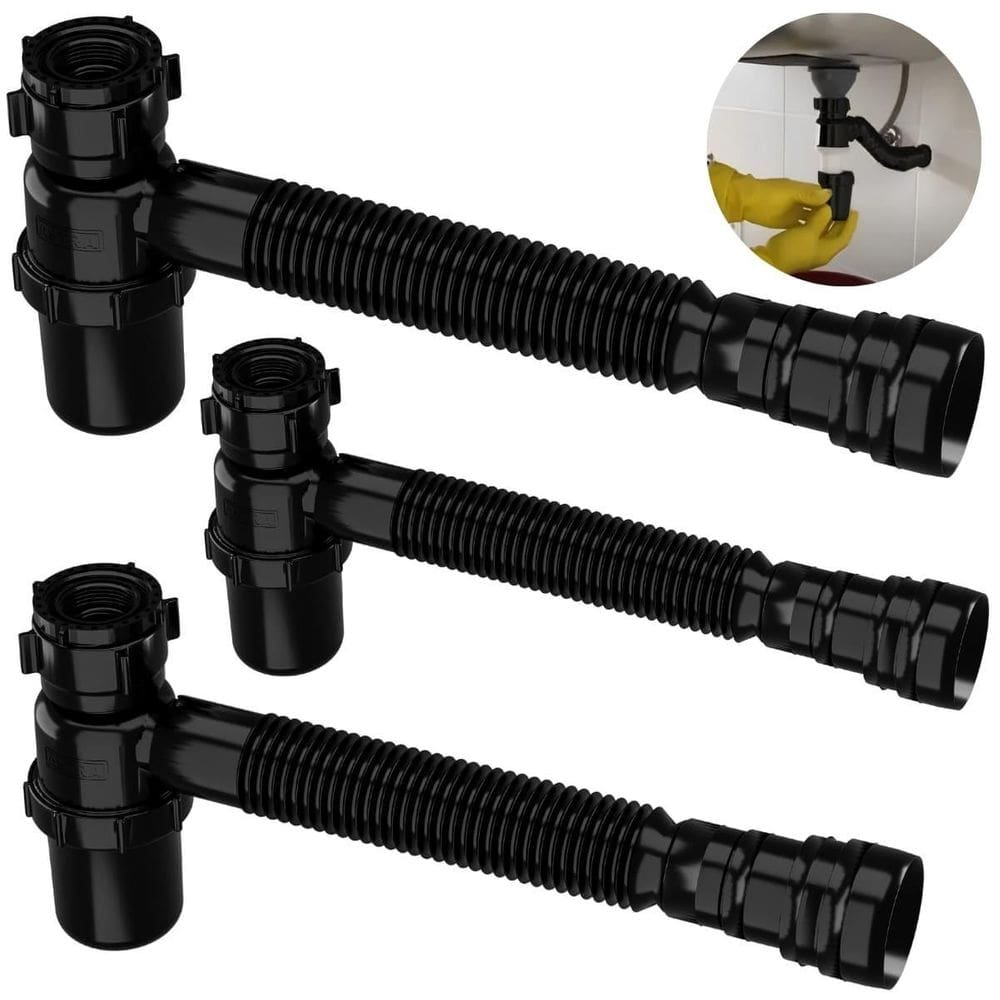 Sifão sanfonado com copo 49cm preto astra kit com 3 un