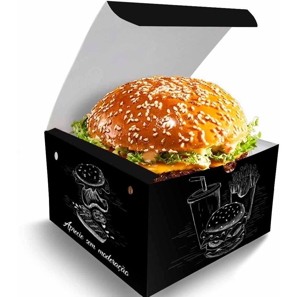 Caixa box gg embalagem para hamburger artesanal preto 100un