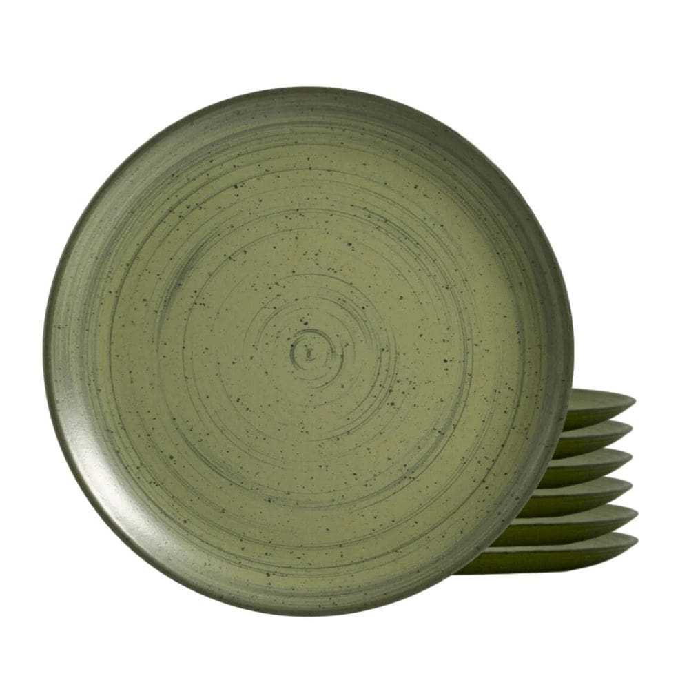 Jogo De Pratos Fundo Cerâmica 6 Pcs 25Cm Kya Olive Alleanza