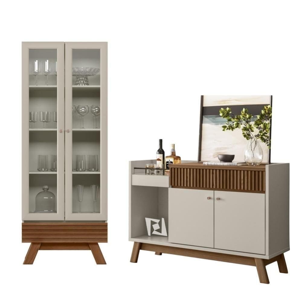 Jogo De Cristaleira E Buffet Ripados Dout Freijo Off White