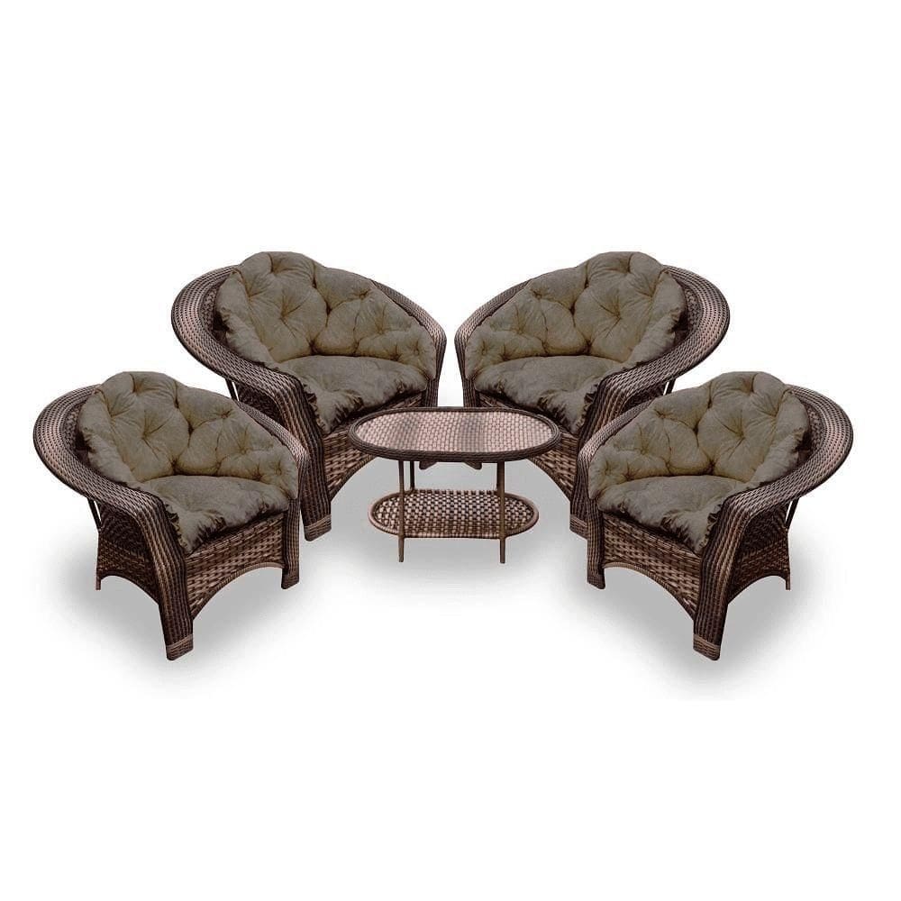 Conjunto De Poltronas Fibra Sintética 19 - 4 Poltronas + 1 Mesa Centro - Tecido Duna Fendi