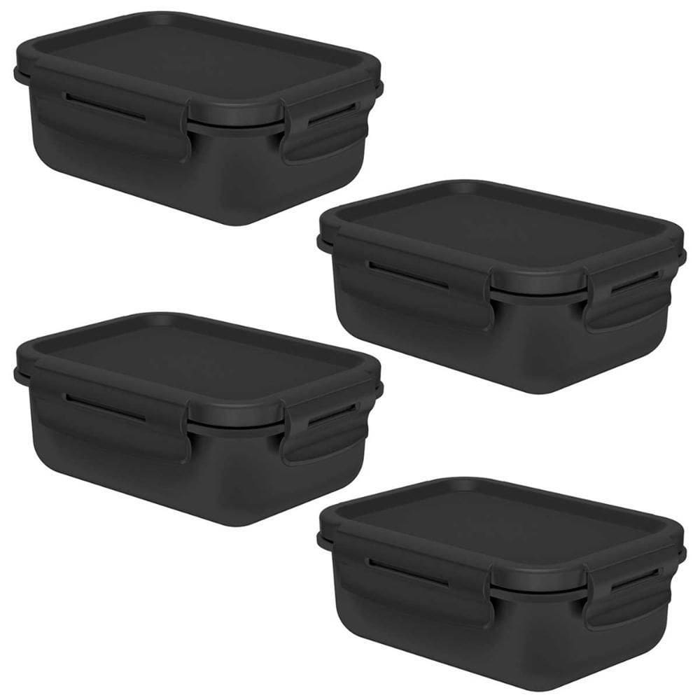 Kit 4 Potes Marmita Hermética Ou Mini Marmitou Preta