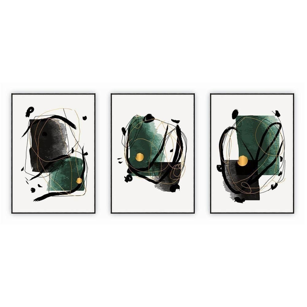 Kit Com 3 Quadros Decorativos Abstratos Com Moldura Para Sala Quarto Escritório 52x72 Abstrato 002