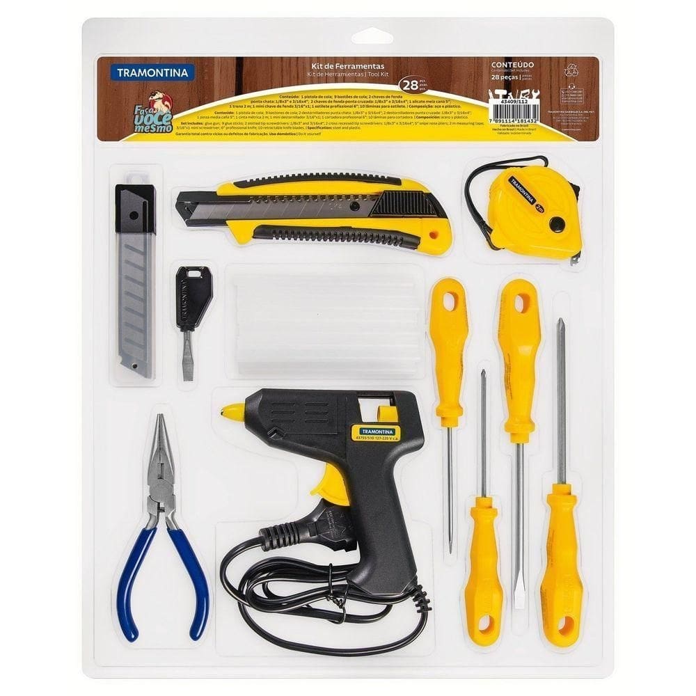 Kit De Ferramentas Com Pistola De Cola Quente Chaves De Fenda Trena Alicate Estilete Mini