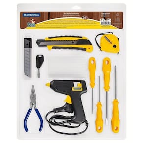 Kit De Ferramentas Com Pistola De Cola Quente Chaves De Fenda Trena Alicate Estilete Mini