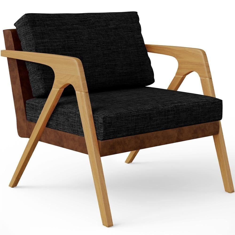 Poltrona Para Sala De Estar Pietra Marrom Linho Chumbo