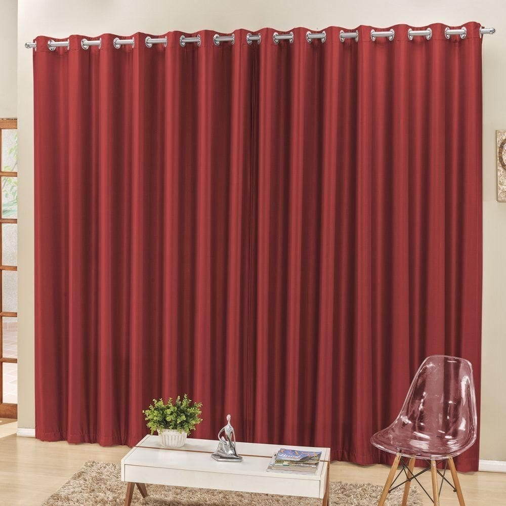 Cortina 3 Mts Sala Quarto Escritório Semiblackout Para Varão Vermelha
