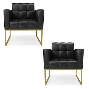 Kit 2 Poltronas Elisa Corano Base Metálica Industrial Dourado - D\`rossi Cor Preto