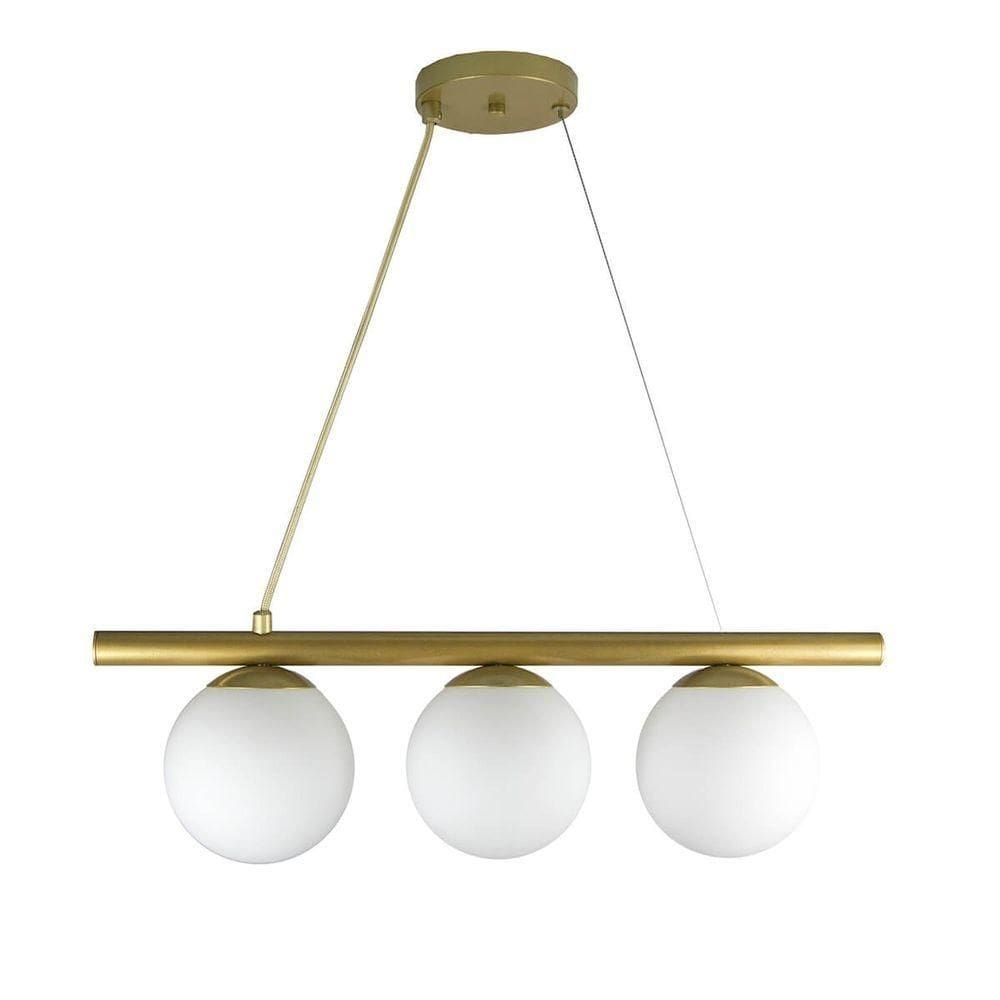 Lustre Pendente Figo Ouro - 3 Globos Esfera De Vidro Branco