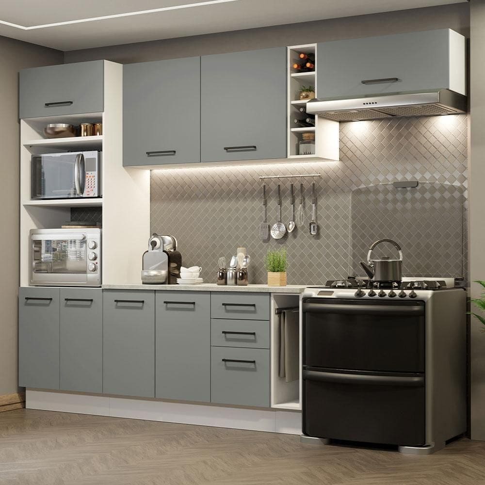 Cozinha Completa 290004 Com Armário E Balcão Branco/Cinza
