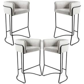 Kit 04 Banquetas Fixa Preto Linho Creme A-48