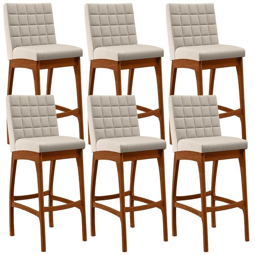 Kit 06 Banquetas Altas Mila Linho Cru