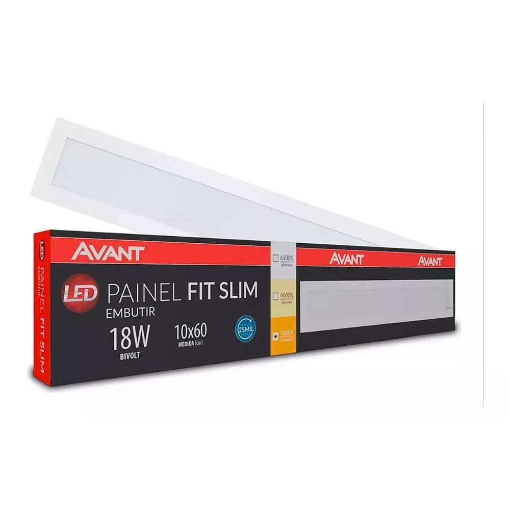 Painel Led Avant Retangular 18w 10x60cm Embutir 4000k