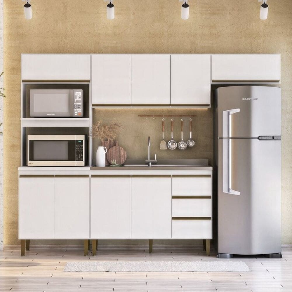 Cozinha Modulada 4 Peças 2 Aéreos 1 Balcão e 1 Torre Quente Margarida Branco