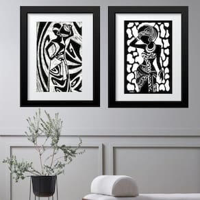 Kit 2 Quadros Africanas Preto E Branco - 60X48Cm