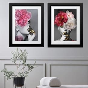 Kit 2 Quadros Grandes Mulher Flores - 60X48Cm