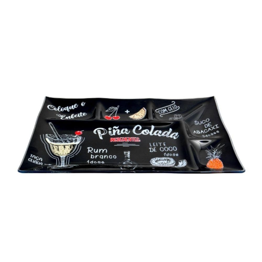Petisqueira de vidro pina colada com 6 divisórias