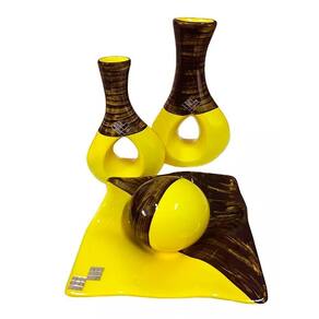 Jogo de vasos furados e centro mesa de sala decor - amarelo