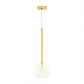 Luminária Lustre Teto Pendente Tubo Globo Vidro 20Cm Dourado