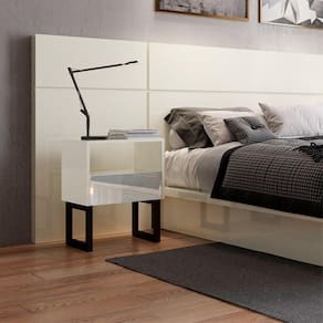 Mesa de Cabeceira Espelhada 1 Gaveta 1 Nicho em MDF Off White Dalla Costa