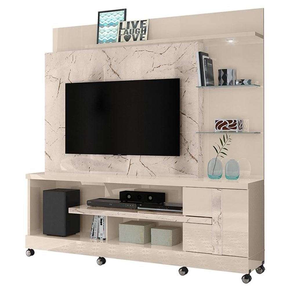 Estante Home Theater Alan com Rodízios Calacata Off White – Madetec