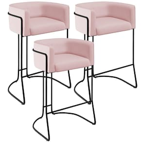 Kit 03 Banquetas Fixa Preto Veludo Rosê C-305