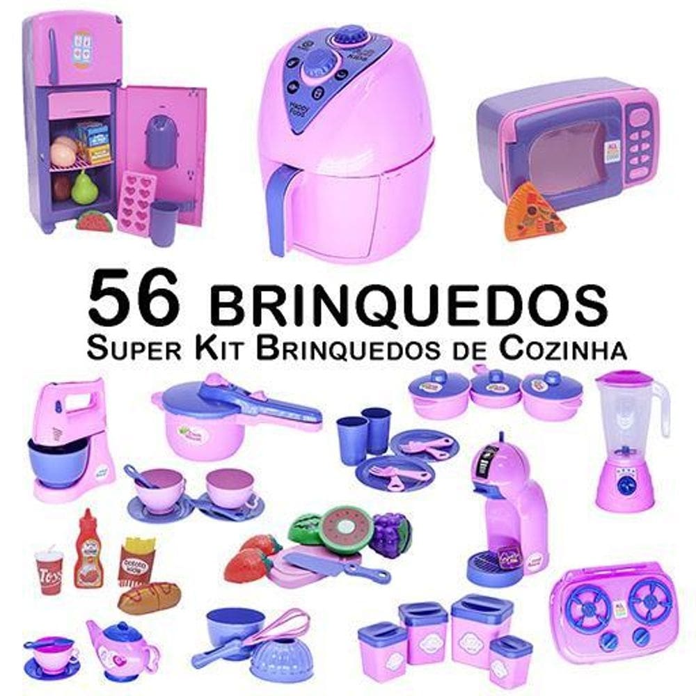 Kit infantil comida geladeira fogão microondas panela 56p
