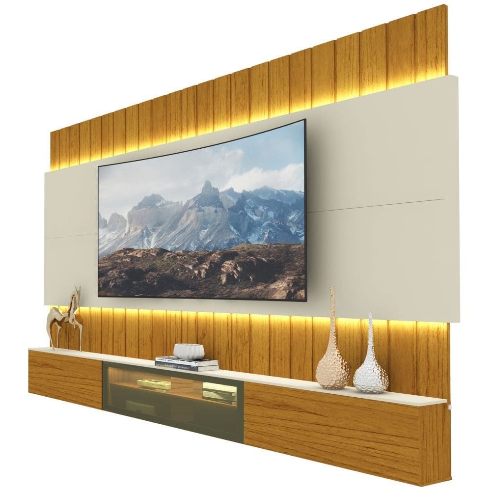 Painel Estante Home Suspenso Gelius Soberano Reflecta para TV de até 85polegadas com LED Naturale OFF White