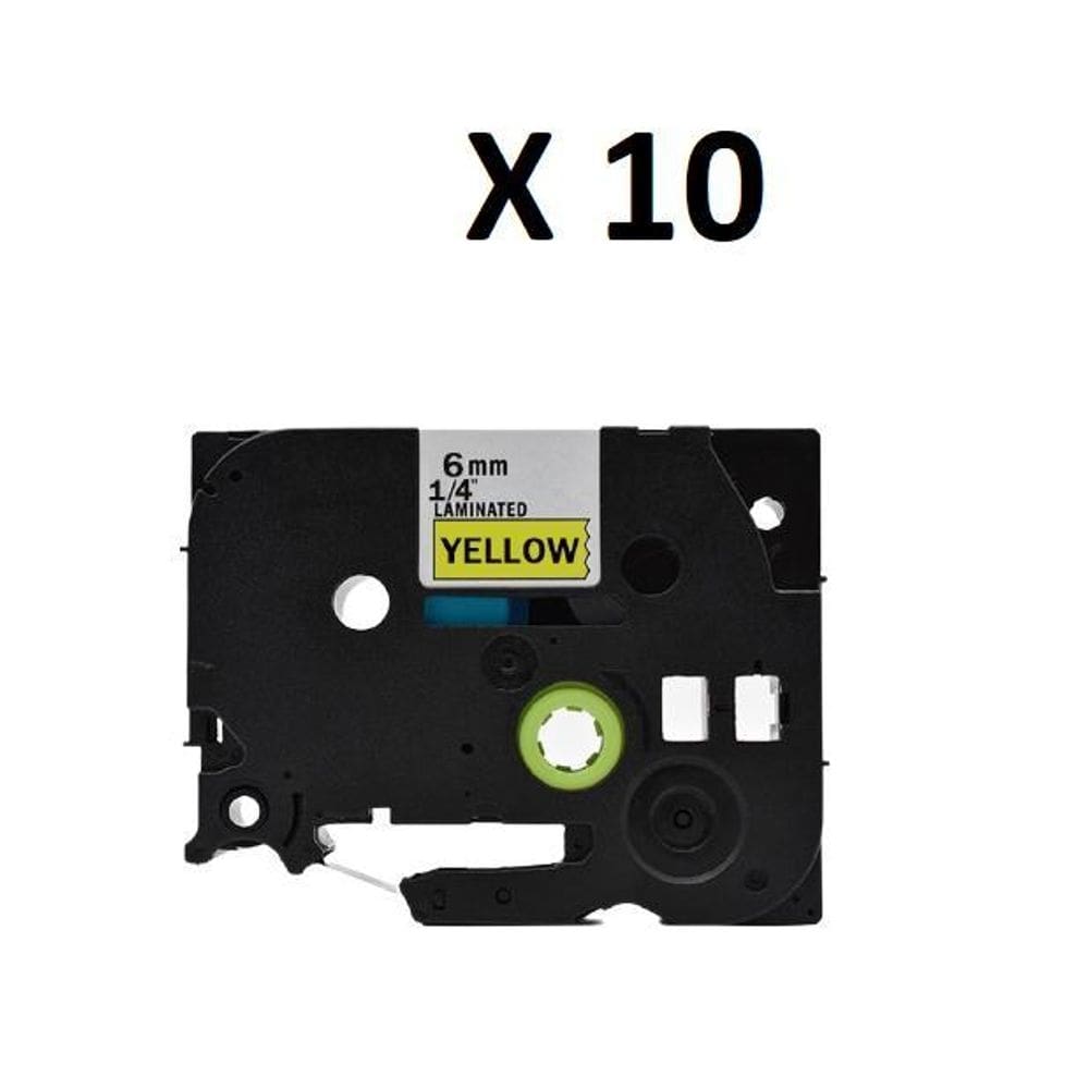 Kit 10 fitas compatível brother tze-611 amarelo 6mm