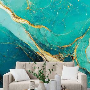 Papel de parede painel 3d mármore azul e amarelo viníl 3m
