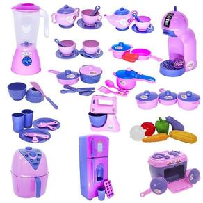 Super kit cozinha infantil eletro legumes café batedeia 55pç