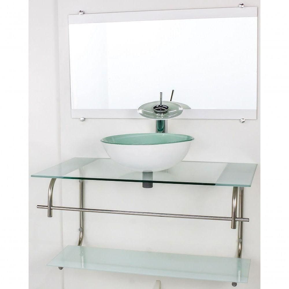 Gabinete De Vidro Inox 90cm Cuba Redonda Branco