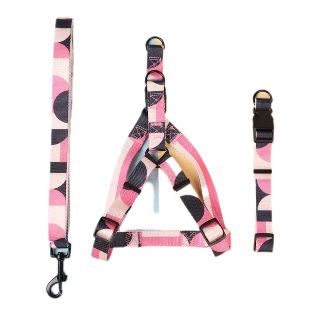 Conjunto Coleira + Coleira Peitoral + Guia Para Cães Rosa