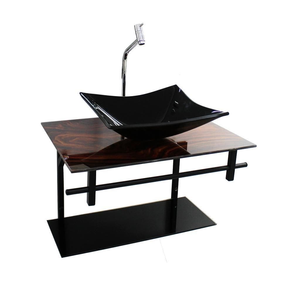 Gabinete de vidro para banheiro 60cm retangular ap slim madeira nogueira