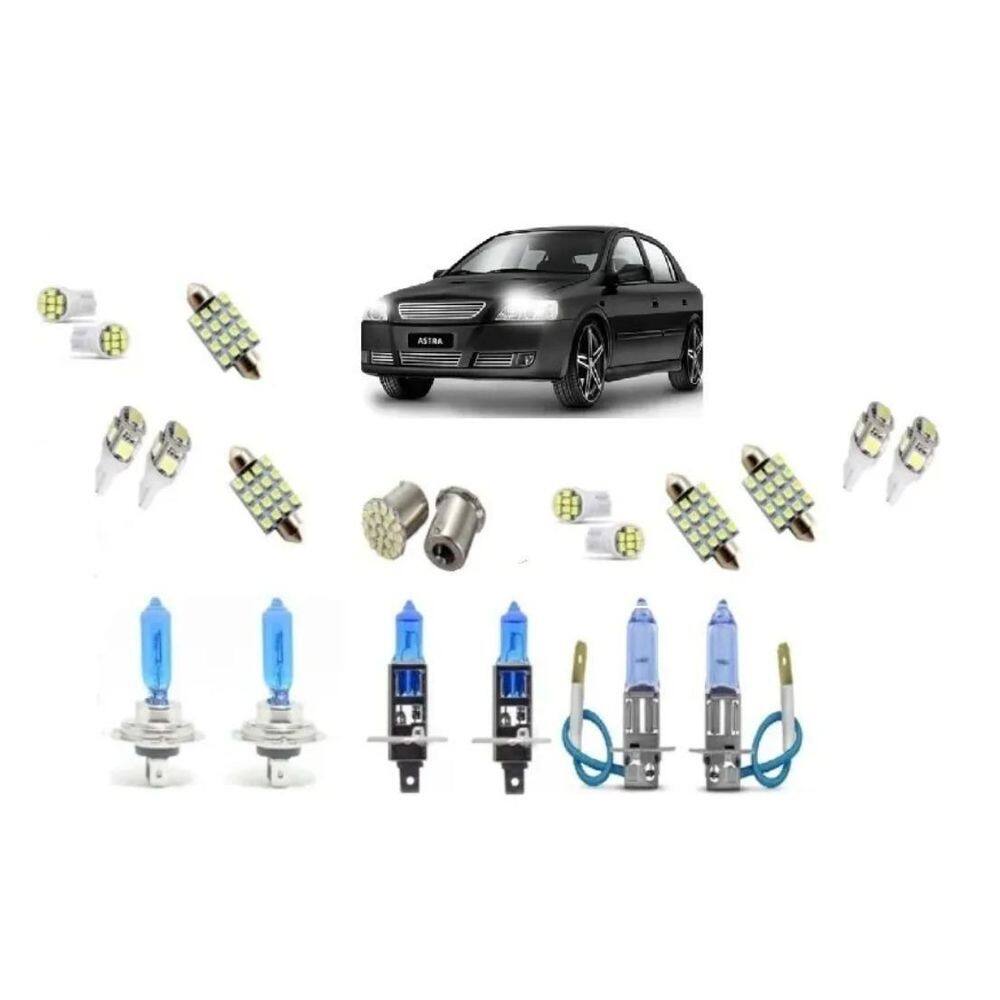 Kit lâmpadas super branca + led astra teto/farol/placa/ré