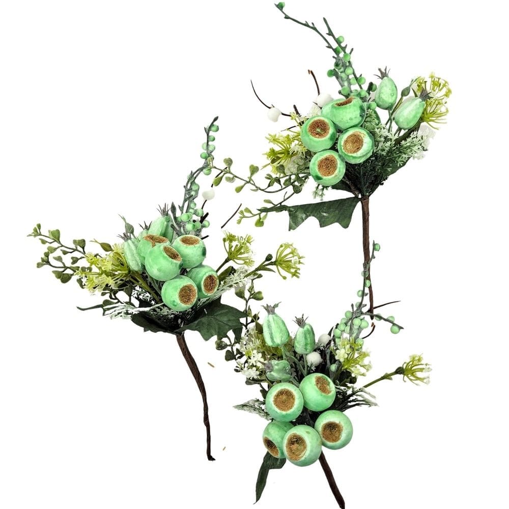 Planta artificial cereja verde 25x19x12cm páscoa kit 3pc