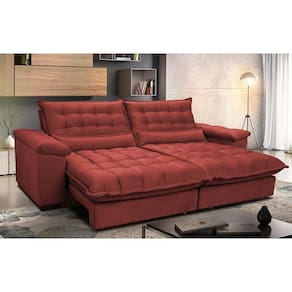 Sofá Retrátil E Reclinável 2,12m Com Molas Ensacadas Cama Inbox Aconchego Tecido Suede Vermelho
