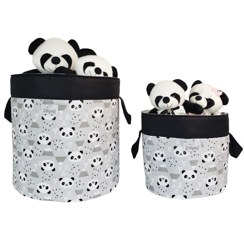Kit cesto organizador de brinquedos 2 peças panda cinza
