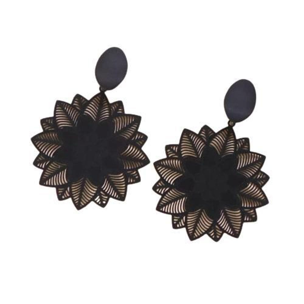 Brincos circulo flor em renda na cor preto presente de natal