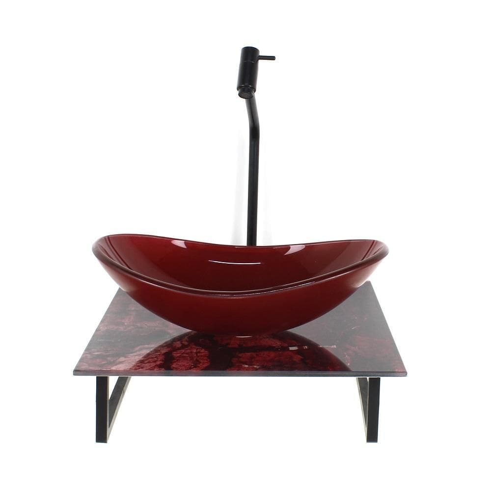 Kit cuba vidro oval 10mm tampo vidro 40cm x 40cm mármore