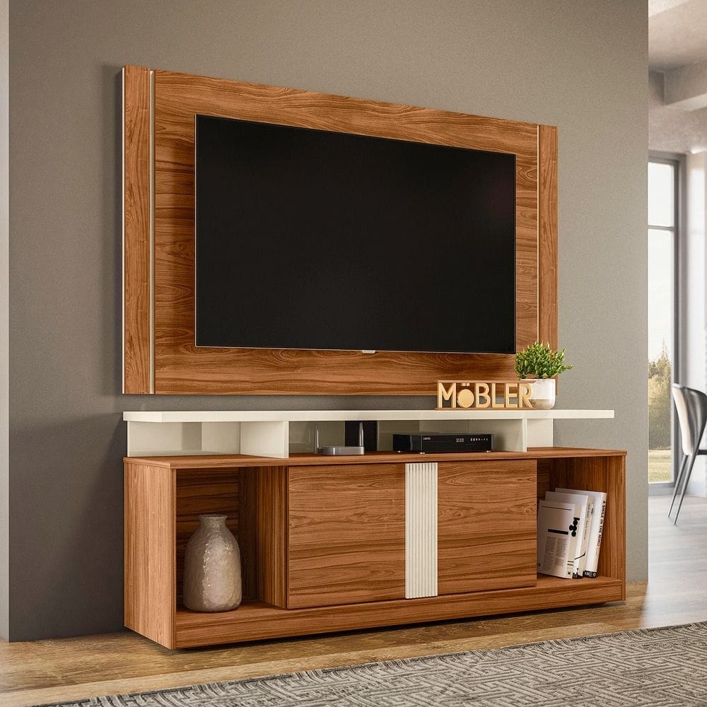 Composição Bancada Milan 01 Porta e Painel Extensível Real 1.5 Cinamomo Off White Mobler