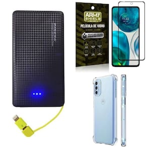 Kit capinha moto g52 + carregador portátil 5k + película 3d